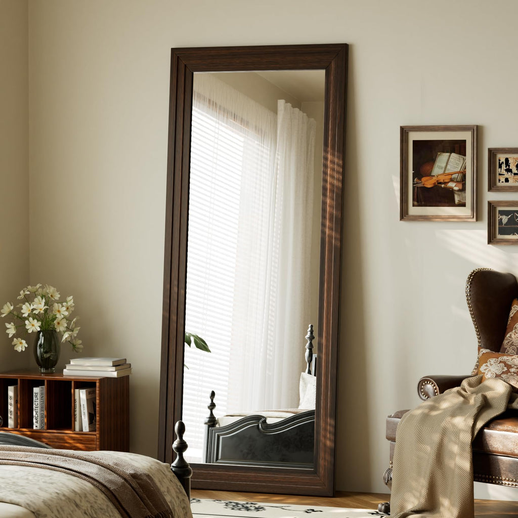 Full Length Mirror 71"X32", Walnut Large Floor Mirror with Solid Wood Frame