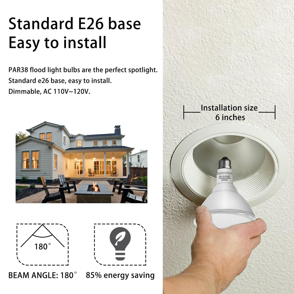 Par38 led Flood Lights Outdoor Light Bulb, Dimmable, 20W Replace up to 200W, Outdoor Flood Light Bulbs for
