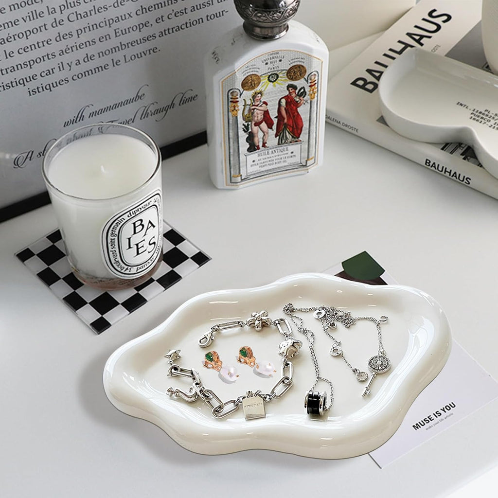 Ceramic Jewelry Dish for Women, Jewelry Tray Trinket Dish, Irregular Cloud Shape Ceramic Plate, Watch Keys Tray Ring