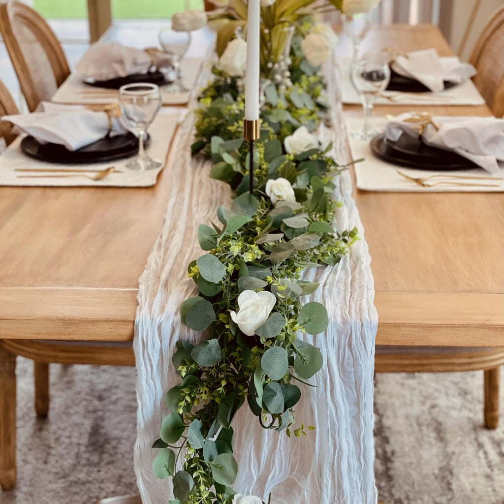 Eucalyptus Garland,Artificial Eucalyptus Leaves Table Greenery Garland Wreath Vines for Wedding Party Table - Set of 6