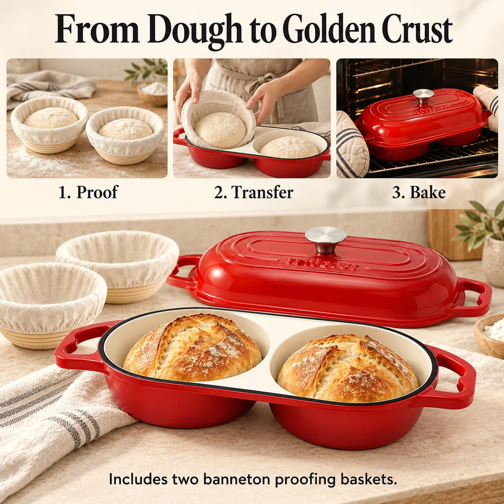 Premium Enameled Cast Iron Double Dutch Oven for Artisan Sourdough Bread