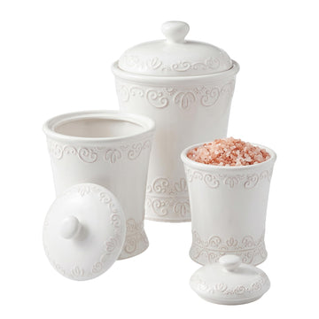 Ceramic Kitchen Canister Set Bianca Scroll White, 3 PC