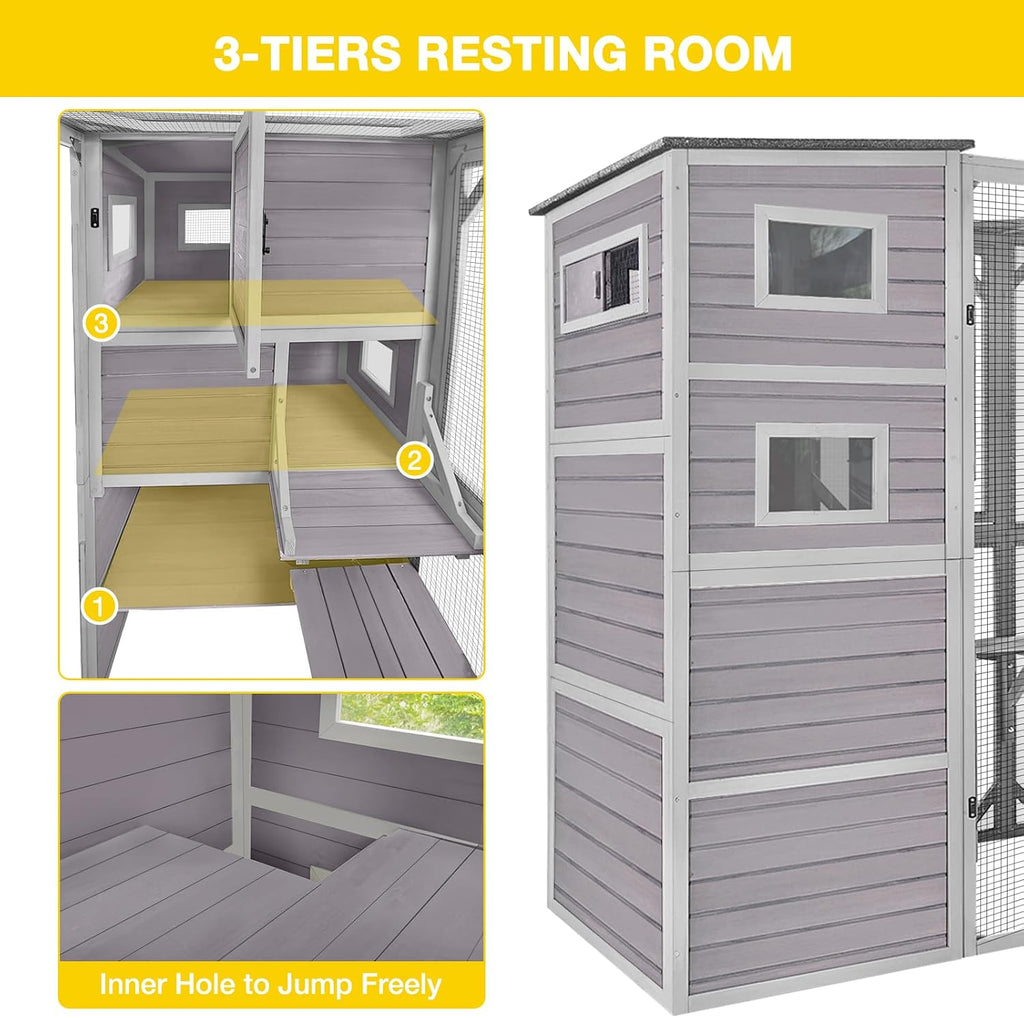Catio Outdoor Cat Enclosure Feral Cat House Large Kitty Shelter with Run Cat Cage with Platforms 76.8" L x 35.8" W x