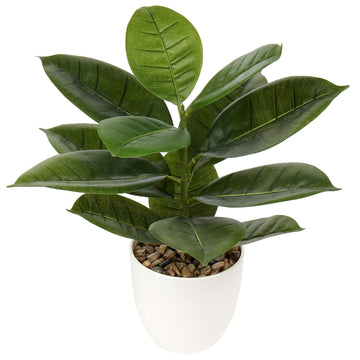 18'' Tall Artificial Plants Fake Fiddle Leaf Fig Houseplant Realistic Faux Indoor Plant in White Pot Table Decor