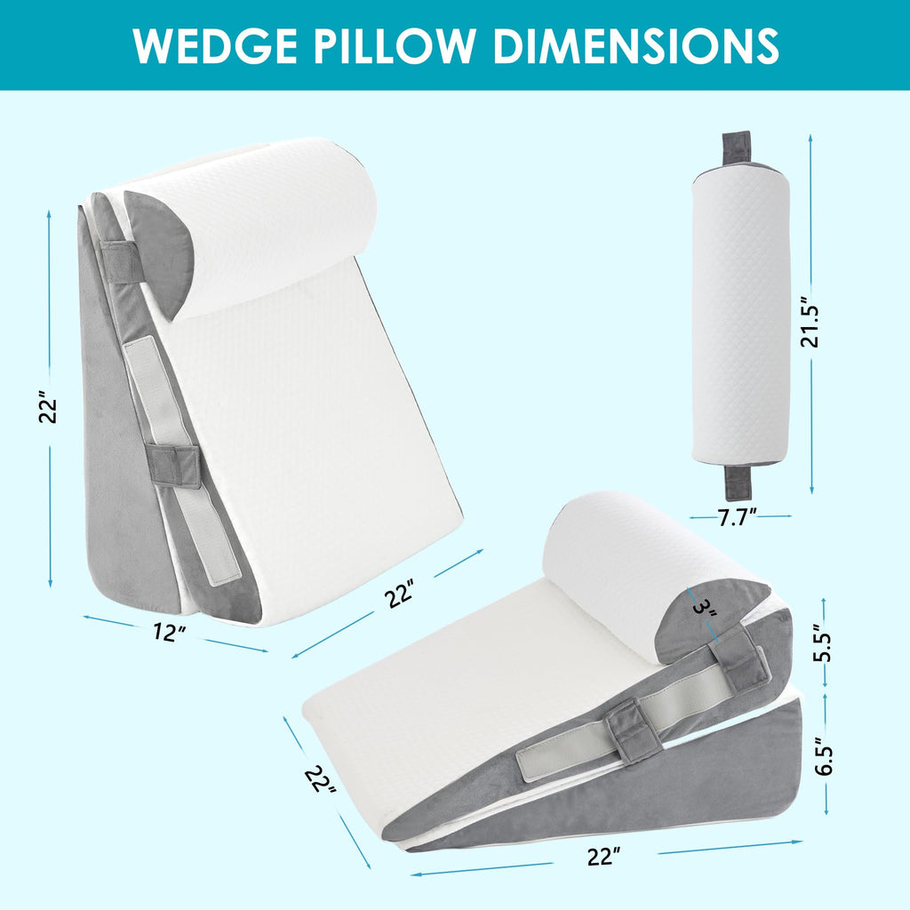 3Pcs Wedge Pillow Set for After Surgery, Acid Reflux Relief, Adjustable Bed Wedge Pillows for Sleeping, Anti Snore
