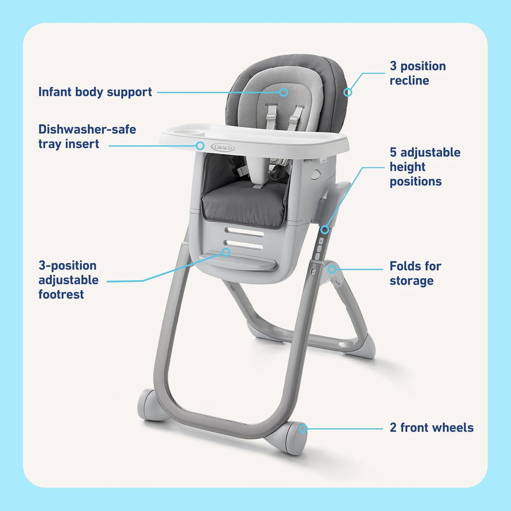 DuoDiner DLX 6-in-1 Convertible High Chair, Infant to Toddler Booster & Youth Stool, Adjustable Height & Recline