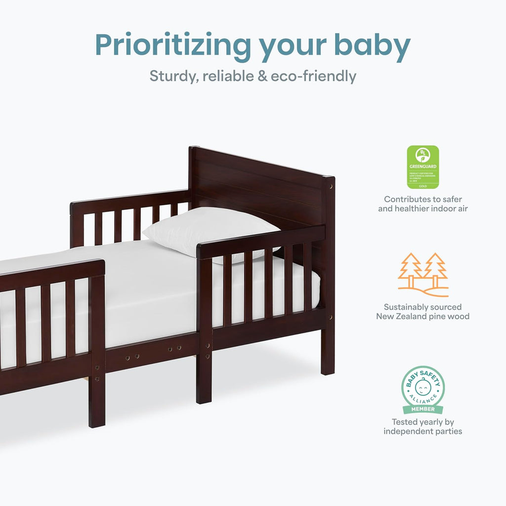 Hudson 3-in-1 Convertible Toddler Bed, 4 Safety Guard Rails, Low-to-Floor Design, Greenguard Gold & BSA Certified