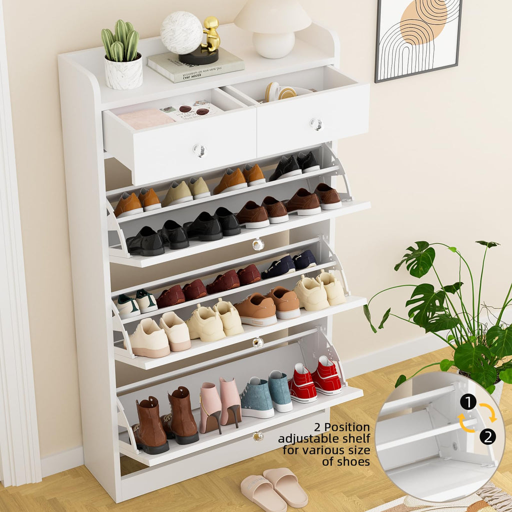 Shoe Cabinet with 3 Flip Drawers & 2 Drawers, Freestanding Shoe Storage Cabinet with Adjustable Shelves, Shoe