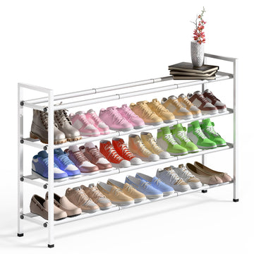 4 Tier Long Expandable Shoe Rack for Closet, White