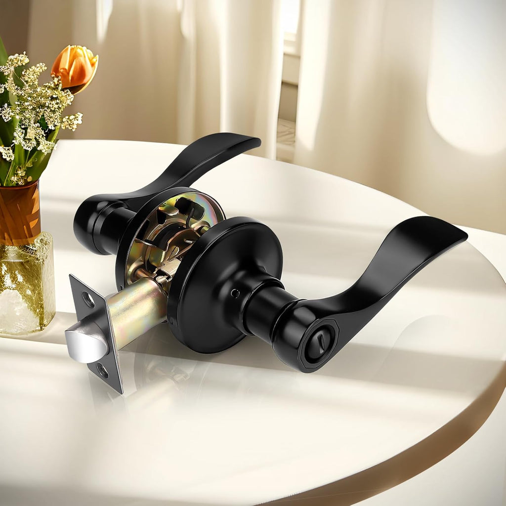 Matte Black Wave Style Bed/Bath Door Levers, Privacy Door Levers Interior Door Handles Bathroom