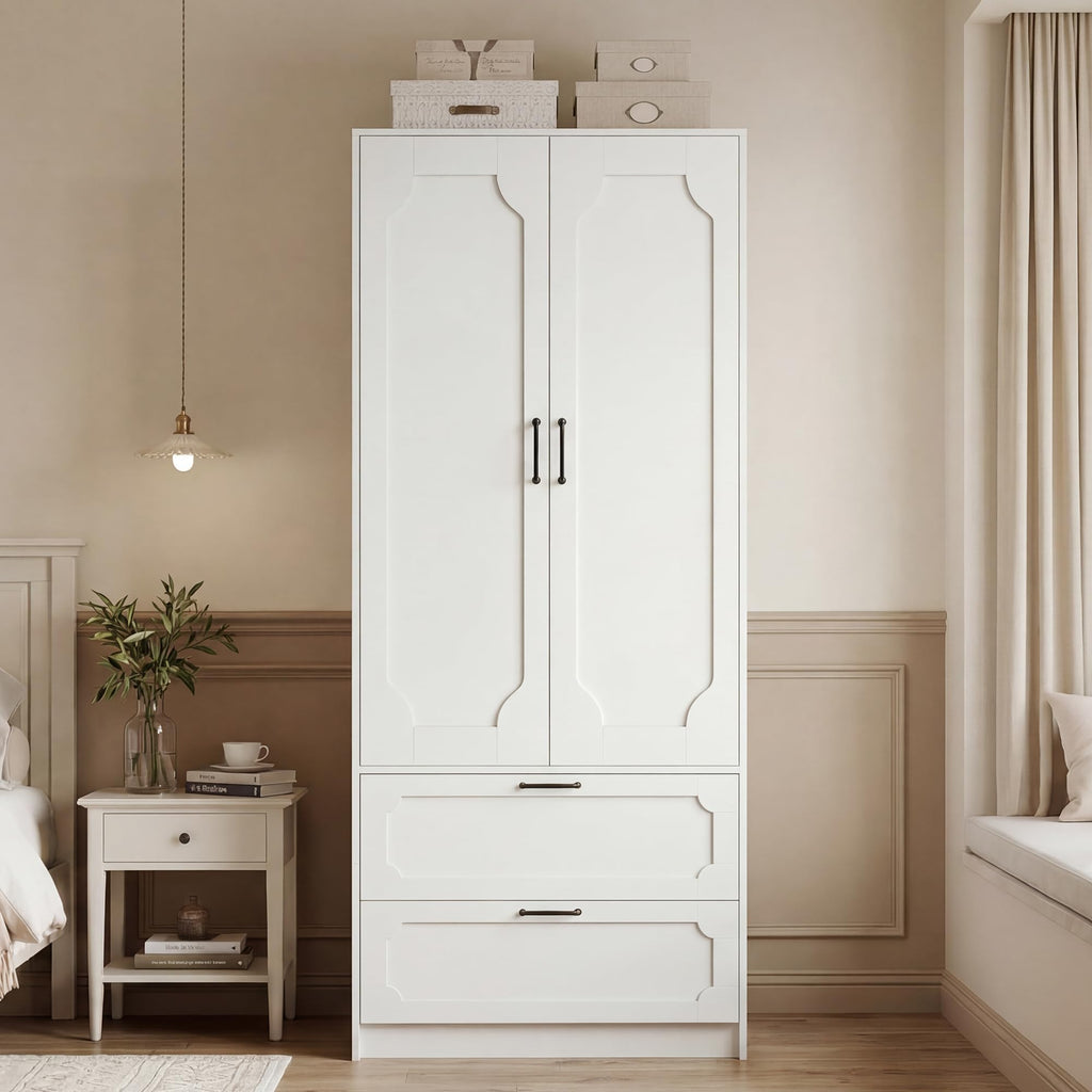71''H Armoire Wardrobe Closet with 2 Doors and 2 Drawers