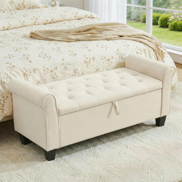 49" End of Bed Storage Bench , Upholstered Storage Ottoman | Easy Assembly with Instructions, Pet Friendly, Polyester