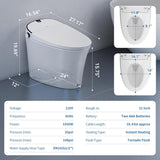 Smart Toilet with Built-In Bidet, Modern One-Piece Design with Tank, Heated Seat, Instant Warm Water, Pump-Assisted Auto Flush, Foot Sensor Operation, Air Dryer, Night Light, Digital Display