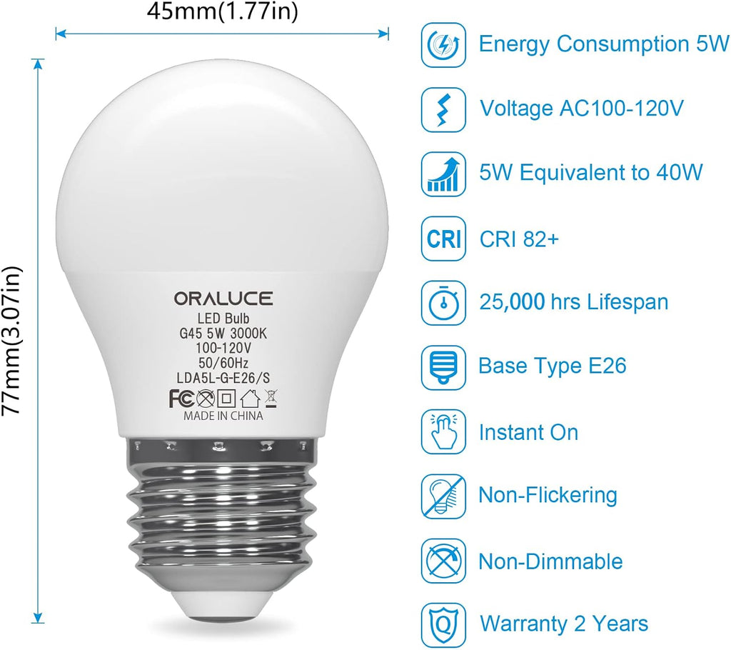 Refrigerator Light Bulb 40 Watt 120V, A15 5W 3000K, 6 Pack