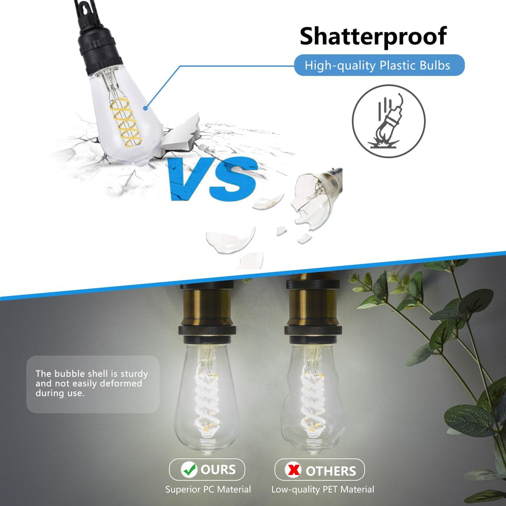 4Pack Dimmable LED Edison Bulbs,5000K Daylight White, 6W Equivalent to 60W Vintage Light Bulbs, Antique Flexible