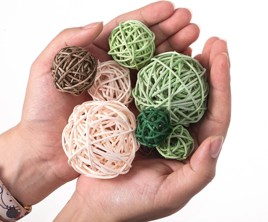 Wicker Rattan Balls, Vase Bowl Fillers, Green Brown Se - Set of 72