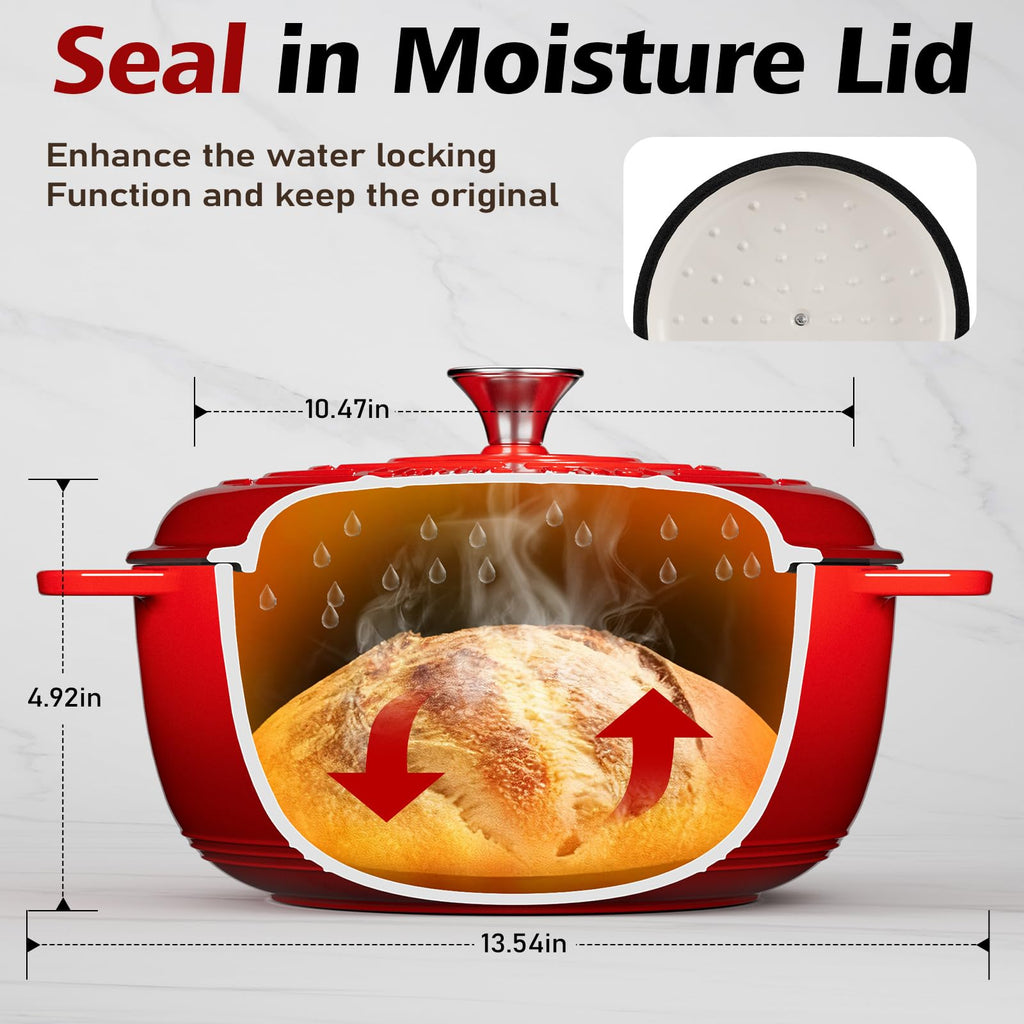 6QT Enameled Cast Iron Dutch Oven with Lid, Versatile Heavy-Duty Cookware Pot for Baking Bread, Braising, Soups &