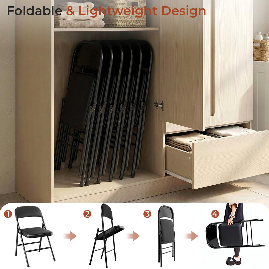 12 Pack Leather Padded Folding Chair w/Reinforced Metal Frame, Black