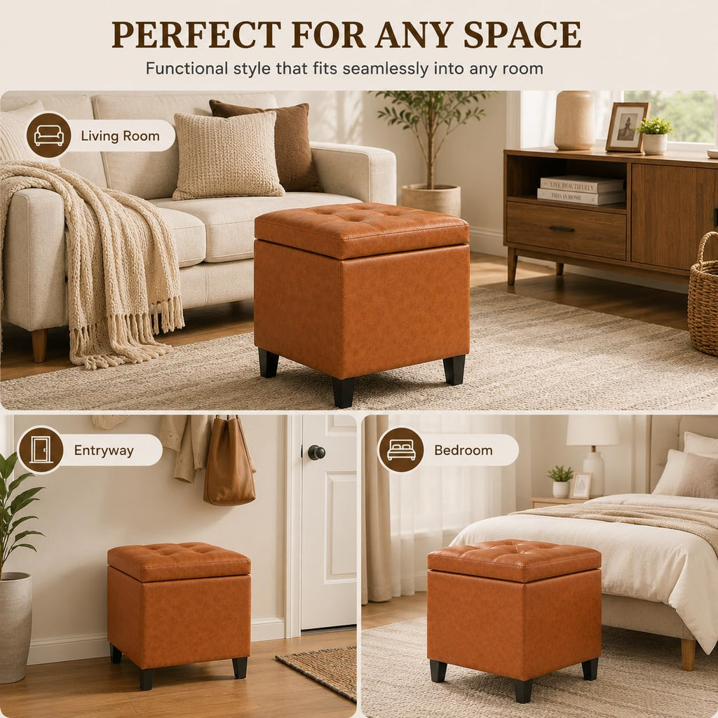 Leather Ottoman with Storage 18" Square Storage Ottoman