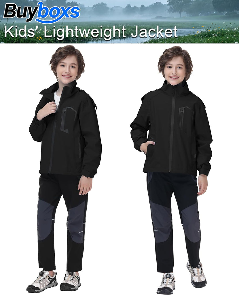 Kids Rain Jacket Boys Girls Lightweight Raincoats Kids Outdoor Windbreaker Jackets with Detachable Hood