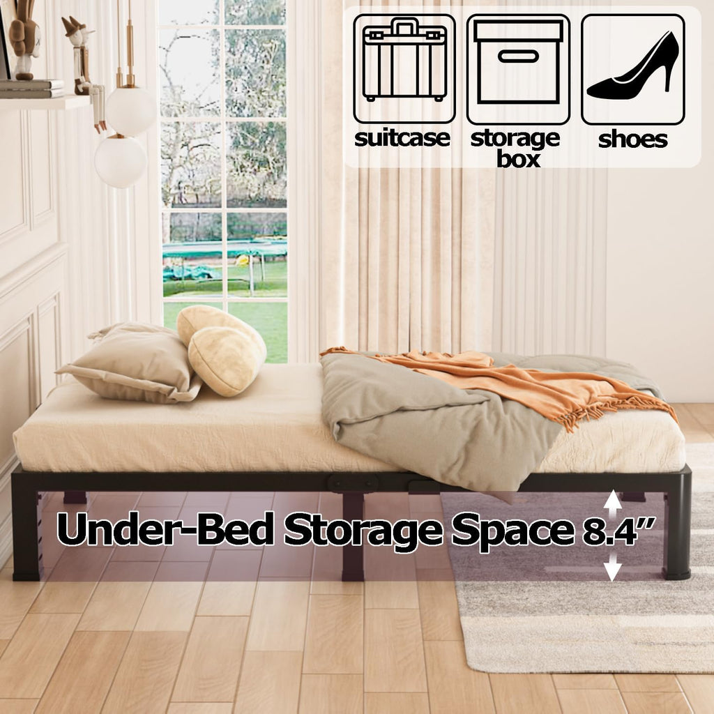 10 Inch Low Bed Frame with Round Corner Legs, 3500 LBS Heavy Duty Low Profile Metal Platform, Steel