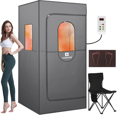 Portable Infrared Sauna for Home, Dry Sauna with 4 Heating Panels and Heated Foot Pad, 1 Person Infrared Sauna Tent Full Size, Remote Control, Indoor Home Spa, 35.4" x 35.4" x 71", Grey A129-B0DL58KWLP
