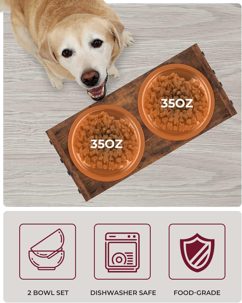 Elevated Dog Bowls, Adjustable Bowl Stand Medium, Rustic Brown