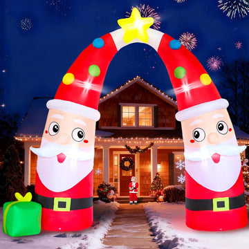 10FT H Giant Animated Christmas Inflatables Archway,Lovely Inflatable Santa Claus Archway with Gift Box, Jumbo