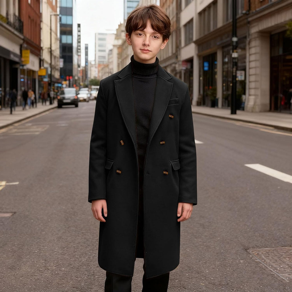 Trench Coat Double Breasted Wool Dress Coat Long Windbreaker Jacket Winter Overcoat for Kids