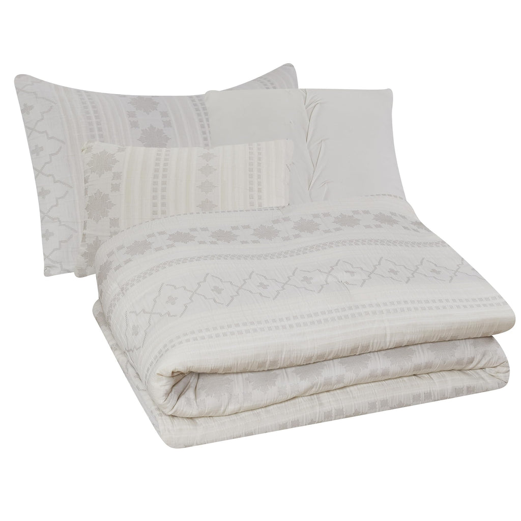 Marcy Ivory Jacquard Comforter Set - 5 Piece Sandstone-Inspired Bedding with Decorative Pillows & Shams, Elegant Soft