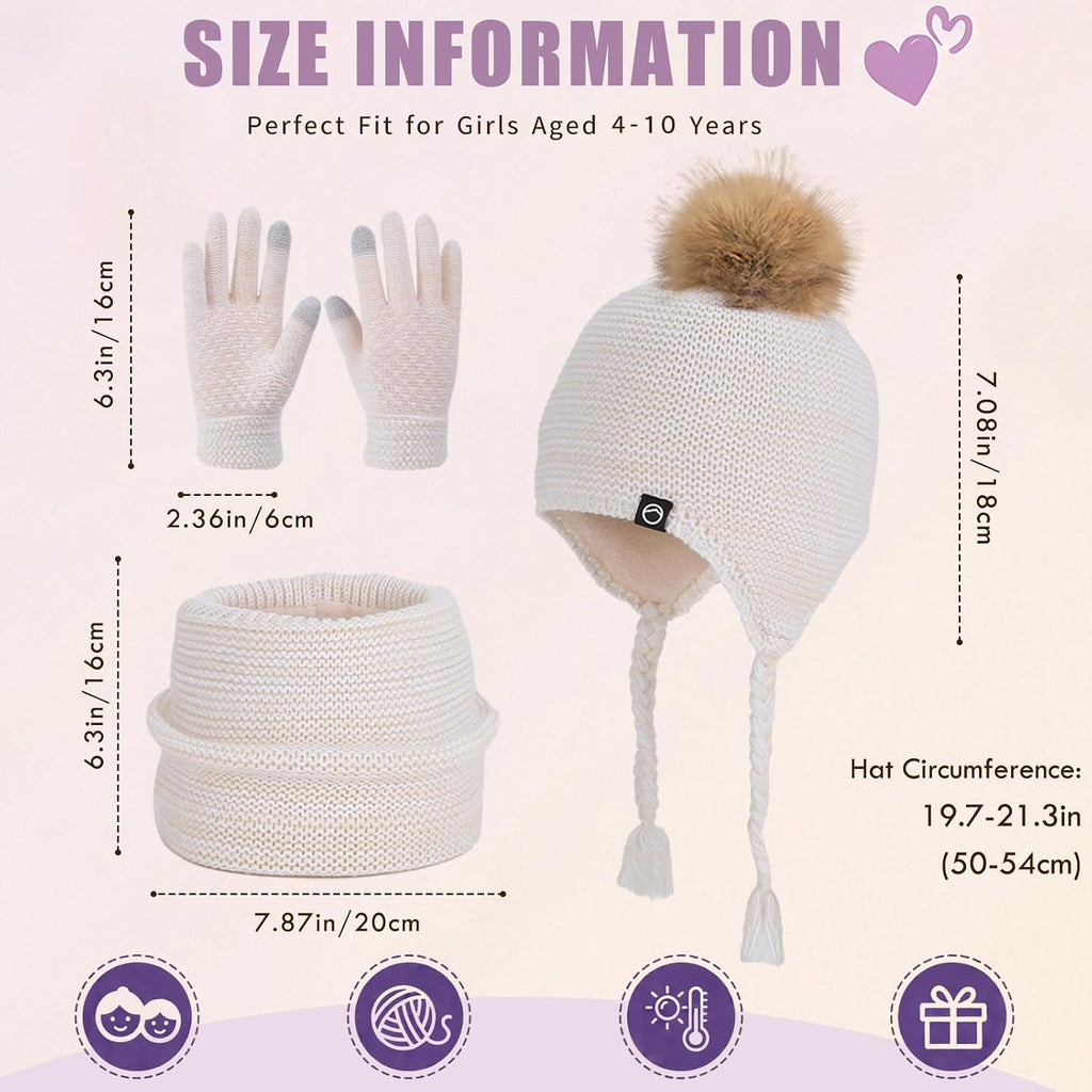 Kids Winter Hat Gloves Scarf Set Warm Earflaps Soft Fleece Lined
