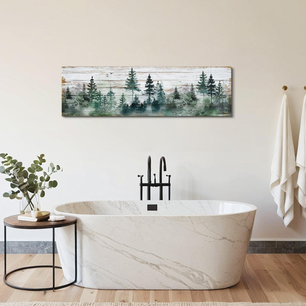 Farmhouse Pine Tree Wall Art Forest Wall Decor Rustic Wood Mountain Picture Canvas Prints Kitchen Cab Decor Vintage