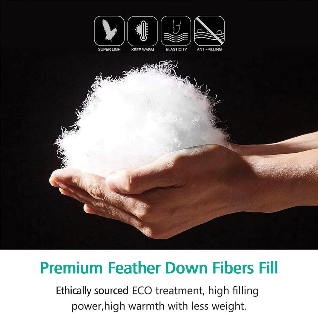 Fluffy Down Feather Fibers Comforter King, Organic Cotton Cover Down Feather Fibers Duvet Insert for
