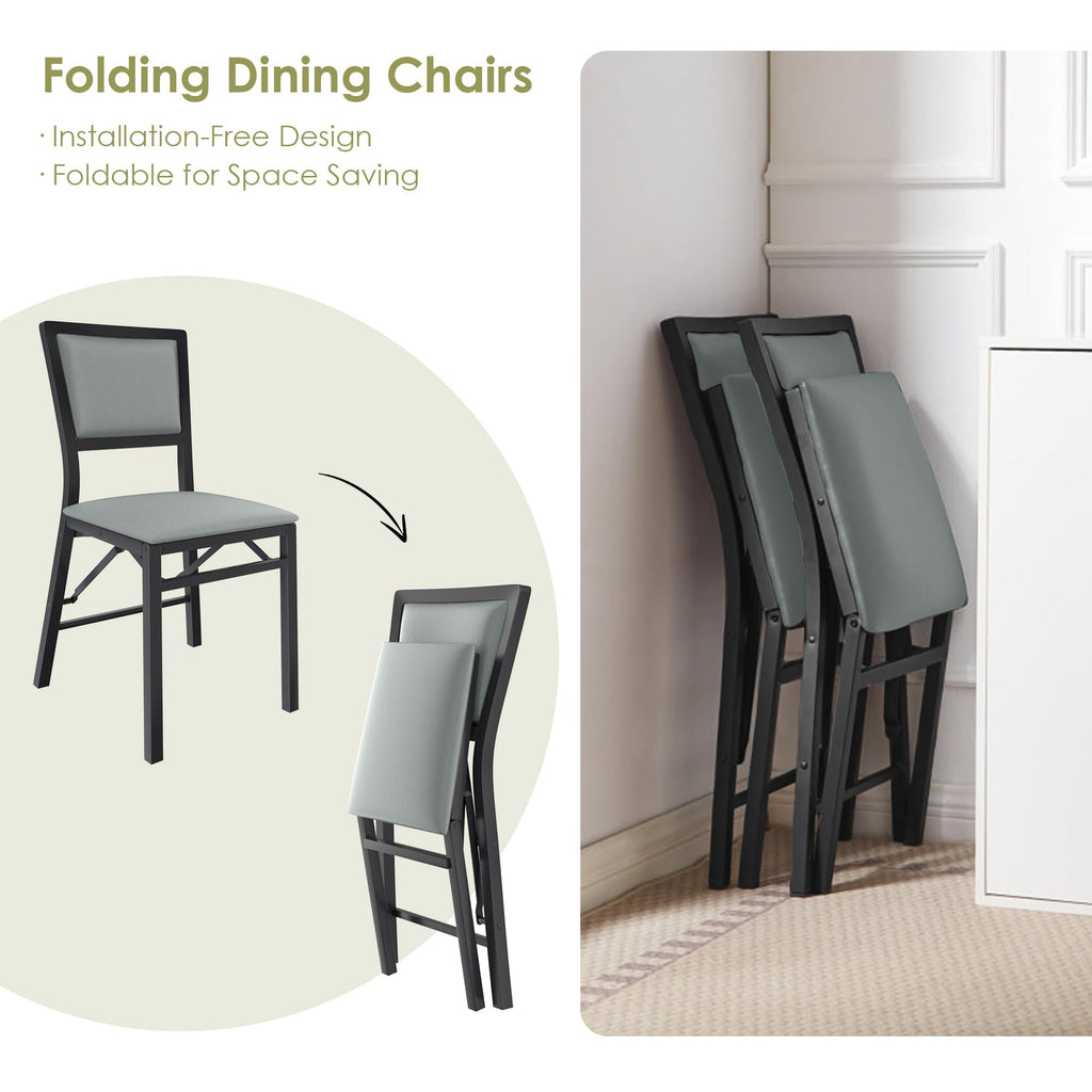 Folding Chairs Set of 4 with Cushion, Foldable Padded Seats with Heavy Duty Metal Frame /Dining/Living Room, No