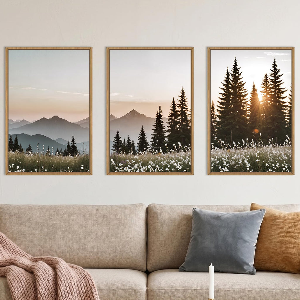 Forest Sunlight Landscape Framed Canvas Wall Art Set-24"x36"x3