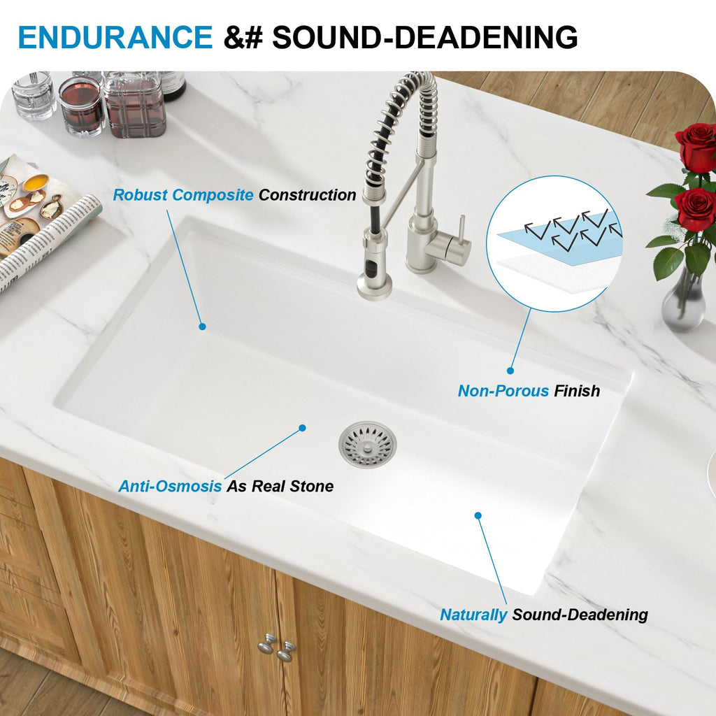 32x19 Granite Composite Kitchen Sink - 32 Undermount Kitchen Sink Workstation White Granite Quartz Composite Under