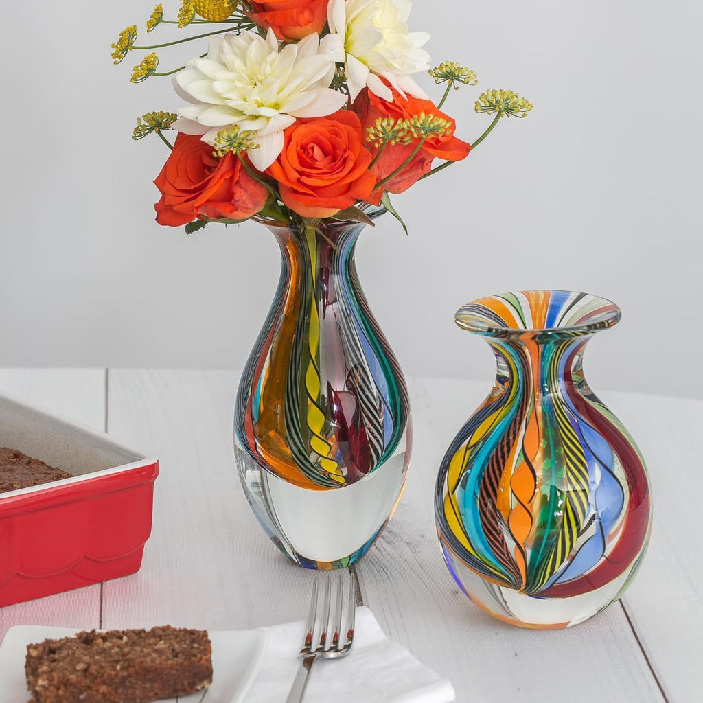 Murano Style Glass Vase Hand Blown Colored Canes Boho Effect Home Decor | Hand Blown Glass Vase, Decorative Table