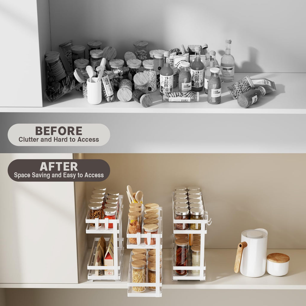 Pull Out Spice Rack Organizer for Cabinet, 2 Pack Metal Seasoning Organizer Slide Out Spice Storage Shelf No Assembly