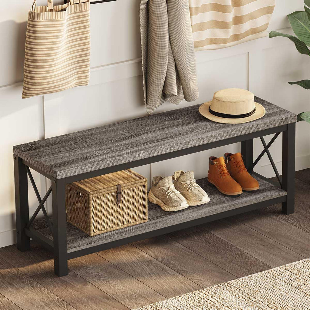 Entryway Shoe Bench with Storage, 47" Modern Mudroom Bench, Grey