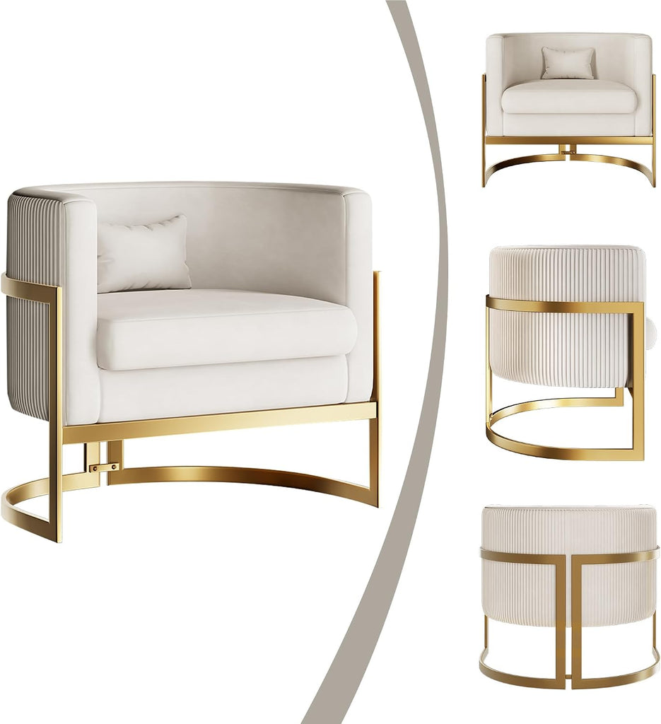 Velvet Accent Chair Modern Barrel Chair with Gold Legs Upholstered Armchair Living Room Sofa Chair Club Side Chairs