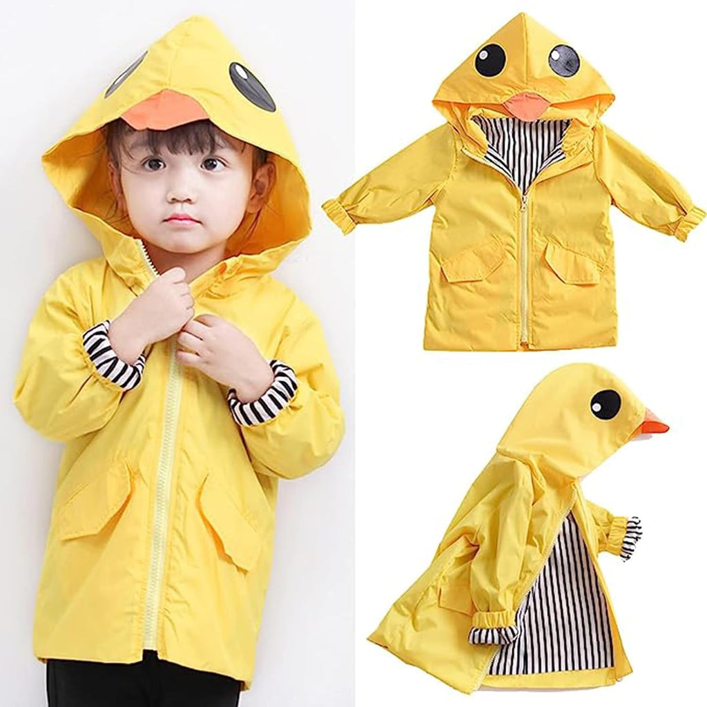 Toddler Baby Boy Girl Duck Rain Jacket Cute Cartoon Yellow Raincoat Hoodie Kids Coat