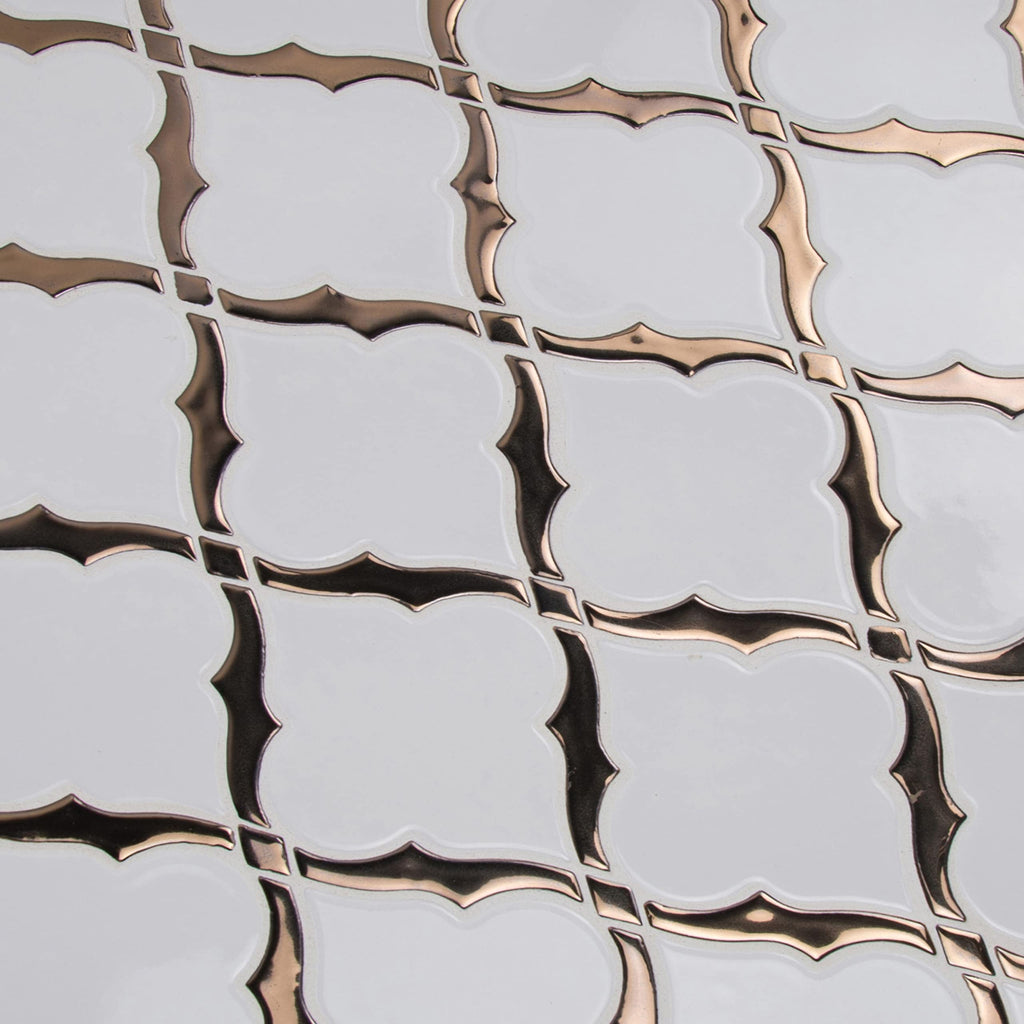 Victorian Light 10 x 15in. White Ceramic Arabesque Mosaic Tile
