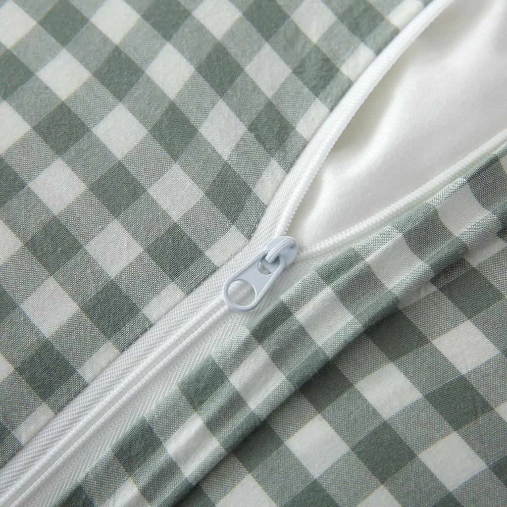 Dusty Green Gingham Plaid Ruffle Throw Pillow Covers 20"x20"