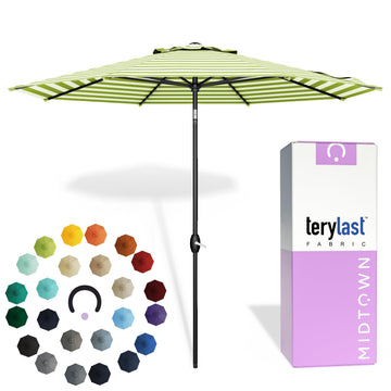Lean - 9 Ft Patio Umbrella, Green/White Stripes Canopy