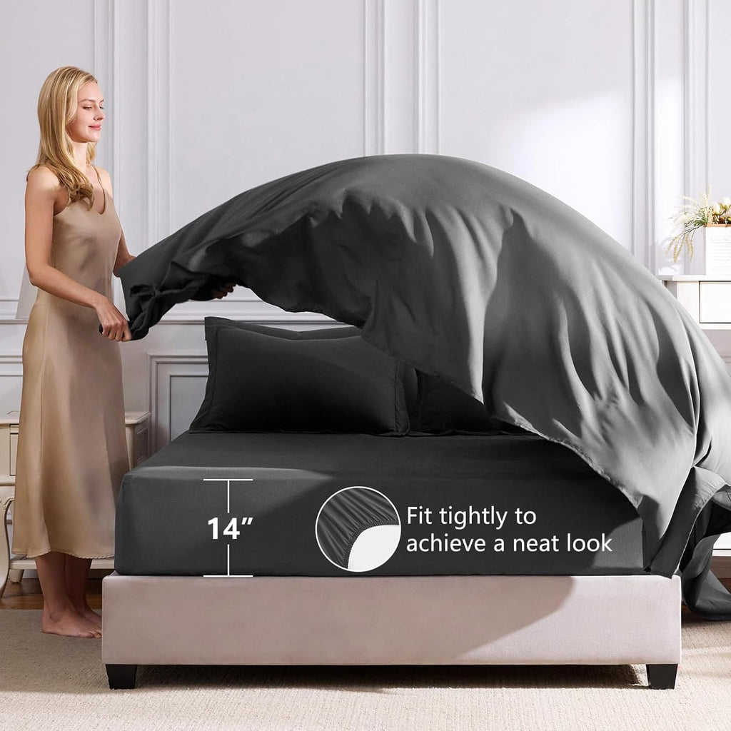 Queen Comforter Set Dark Grey - Bed in a Bag Queen 7 Pieces, Luxury Soft Bed Set for All Seasons