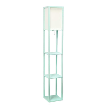 Etagere Organizer Storage Shelf Linen Shade Floor Lamp, Tan