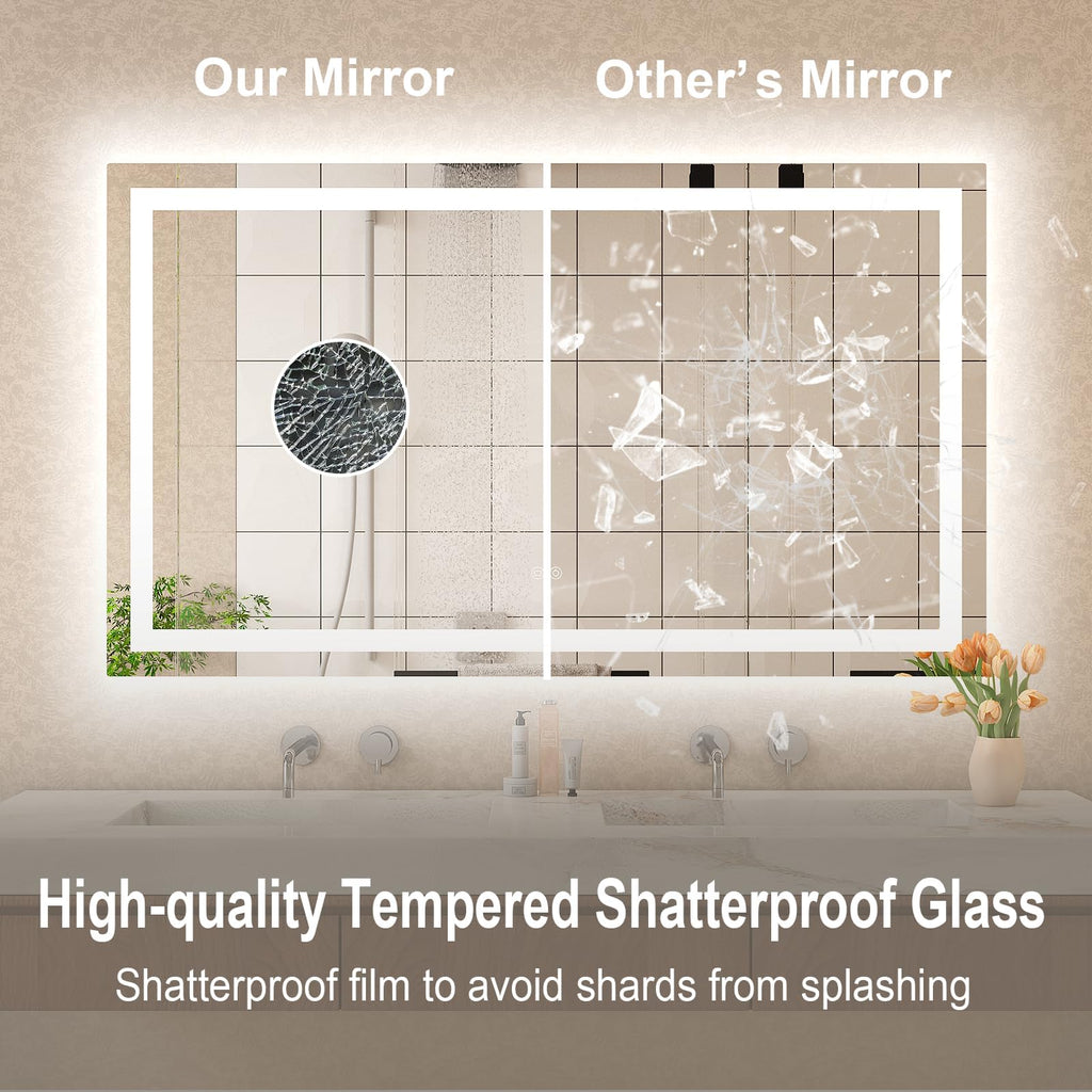 LED Mirror 28x36 Lighted Bathroom Vanity Mirrors with Lights, Brighter Frontlit and Backlit Anti-Fog Mirror, Tempered