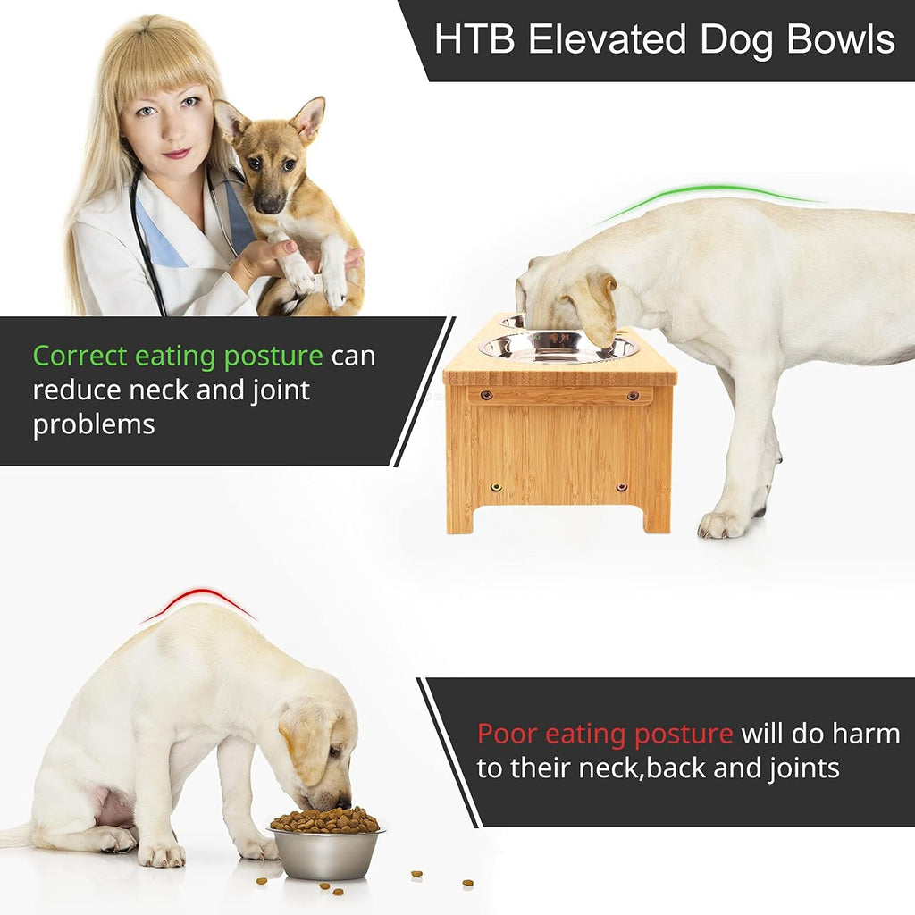 Elevated Dog Bowl Stand with 2 Stainless Steel Bowls-7" H Medium Bamboo
