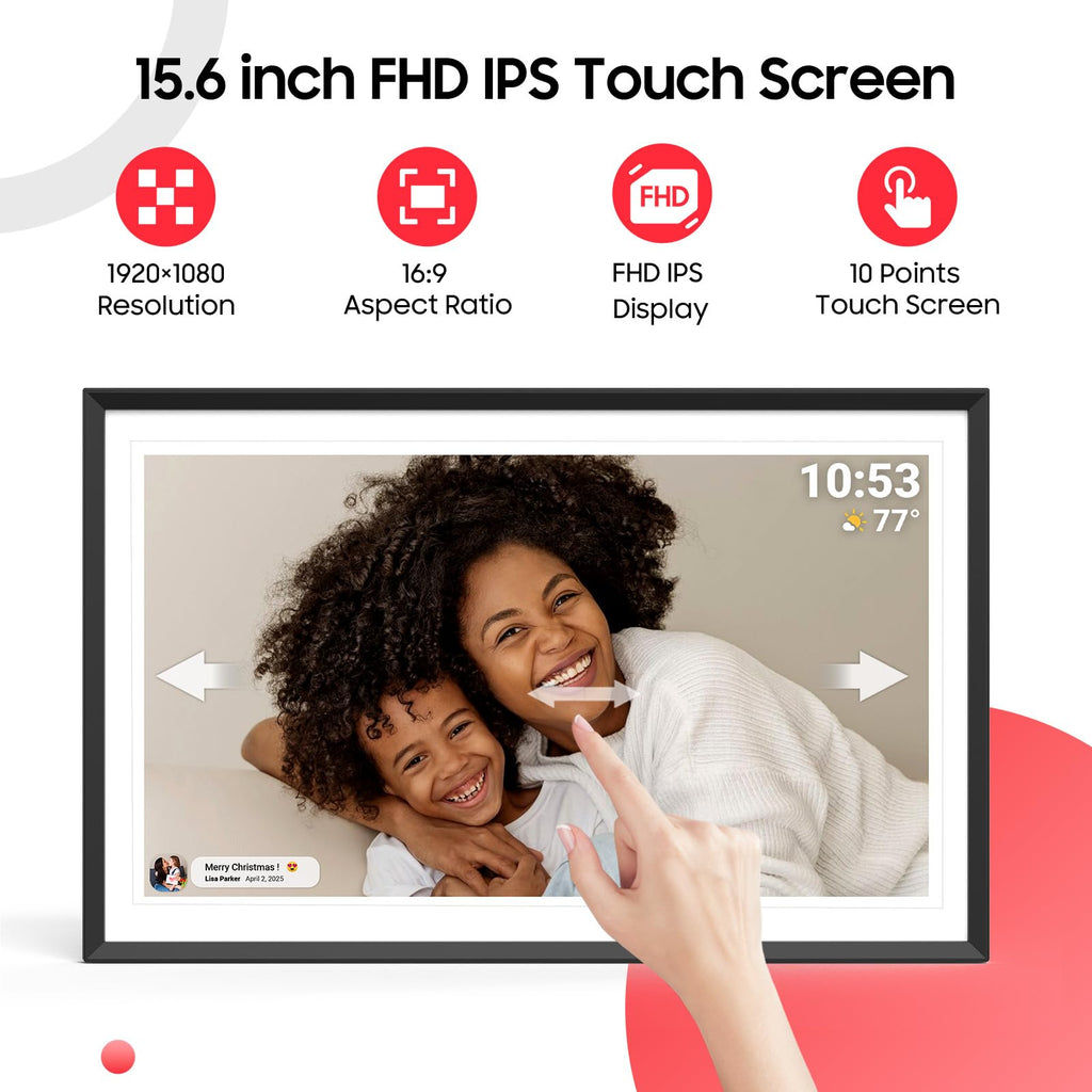 Digital Picture Frame 15.6 inch, WiFi Digital Photo Frame with 32GB Storage, 1920x1080 FHD IPS Touch Screen