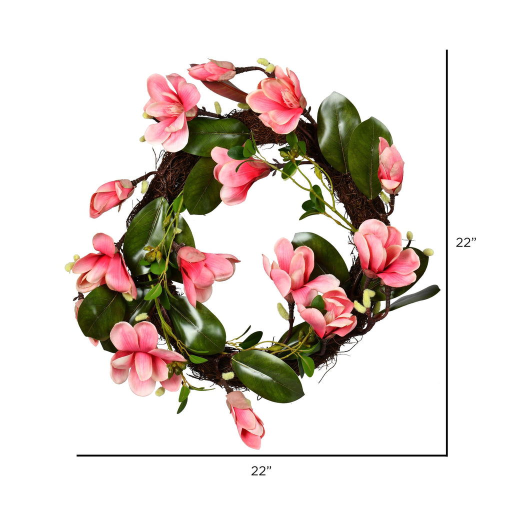 22" Artificial Dark Pink Magnolia Wreath